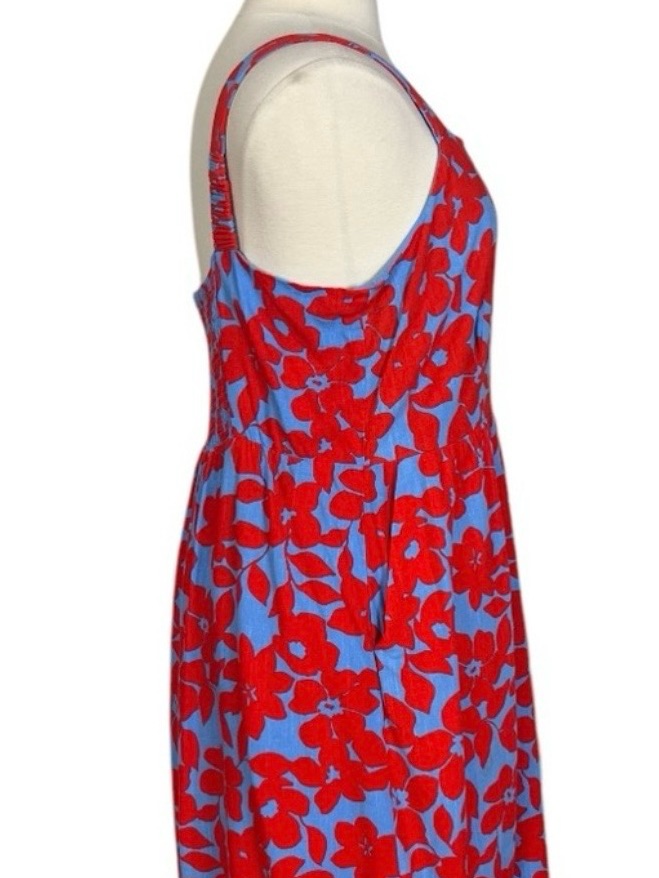 Draper James Dress Smocked Square Neck Blue Red Tropical Floral Women Size Xxl — image 7 of 8